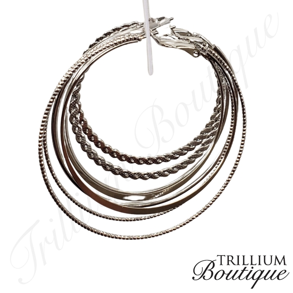 BP 3-Pack Hoop Earrings Silver Jewelry 2" Drop High Shine Finish - Picture 3 of 3